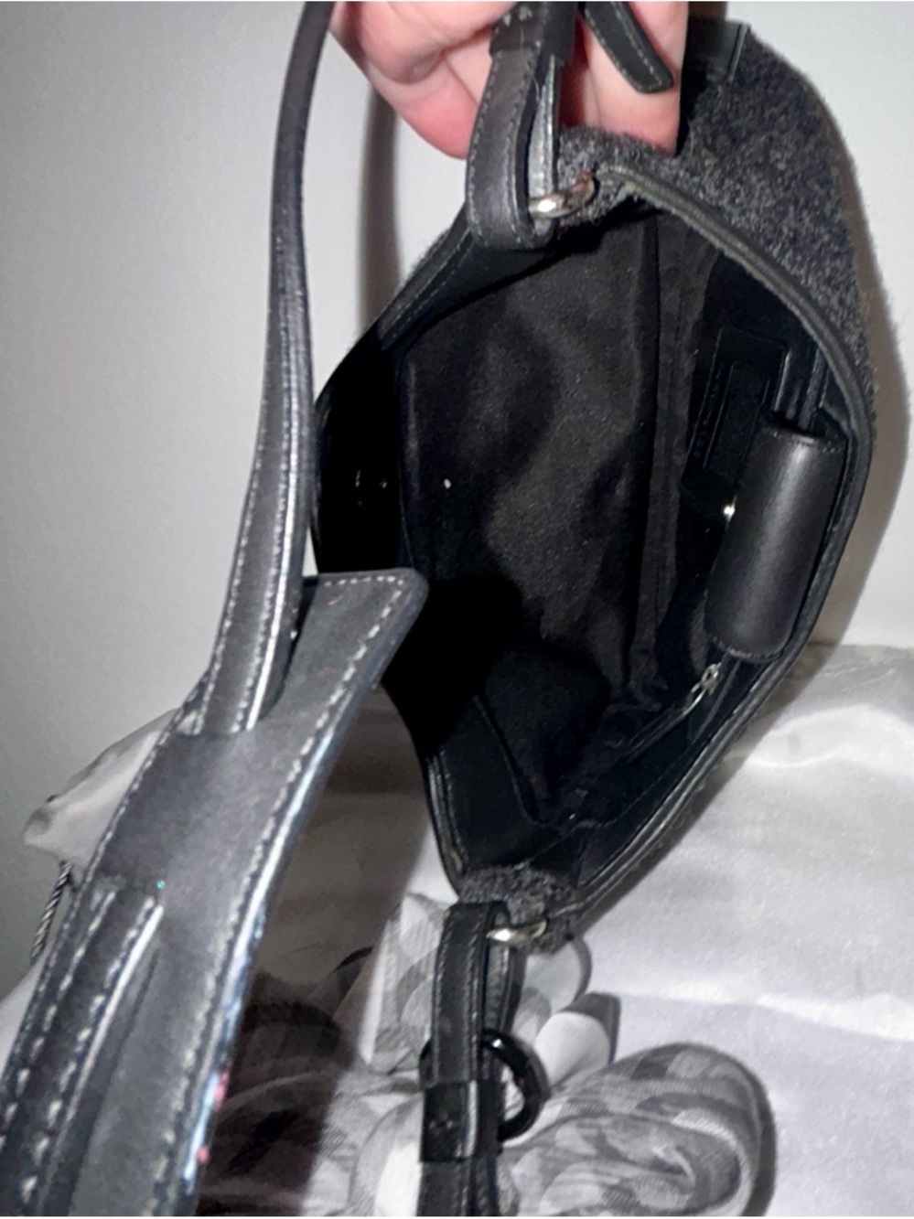 Vintage COACH Bag Hobo Mini Small Black Gray Legacy West Wool Shoulder
Bag - Picture 9 of 10